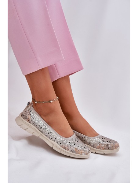 Leather Perforated Lightweight Ballerinas Gold Leaneila