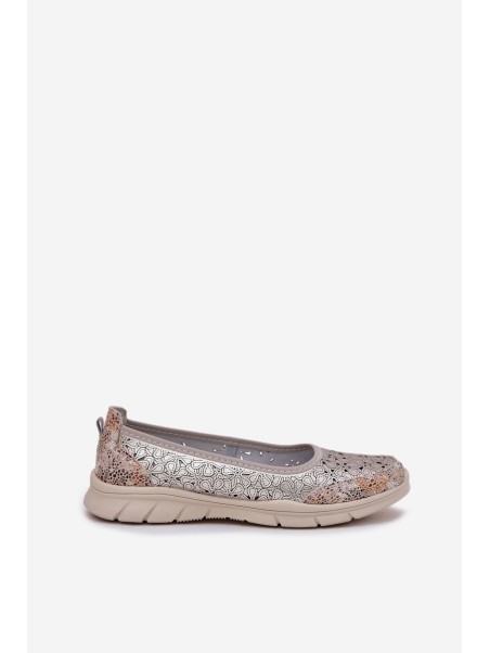 Leather Perforated Lightweight Ballerinas Gold Leaneila