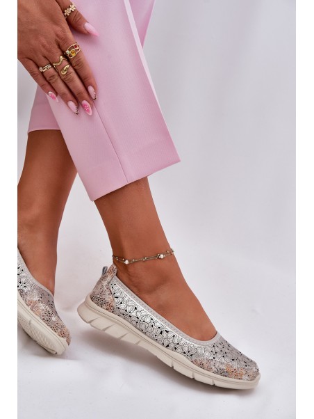 Leather Perforated Lightweight Ballerinas Gold Leaneila