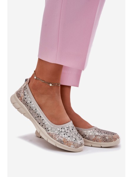 Leather Perforated Lightweight Ballerinas Gold Leaneila