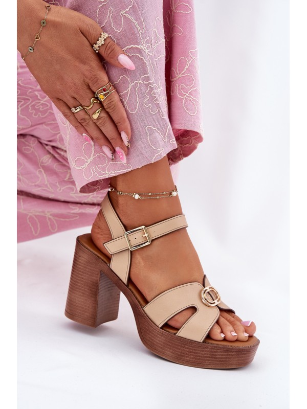 Women's Heeled Sandals Gold Decoration Beige Nusorilis