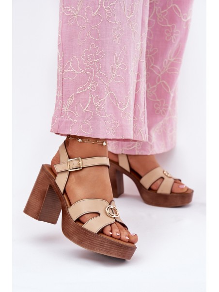 Women's Heeled Sandals Gold Decoration Beige Nusorilis