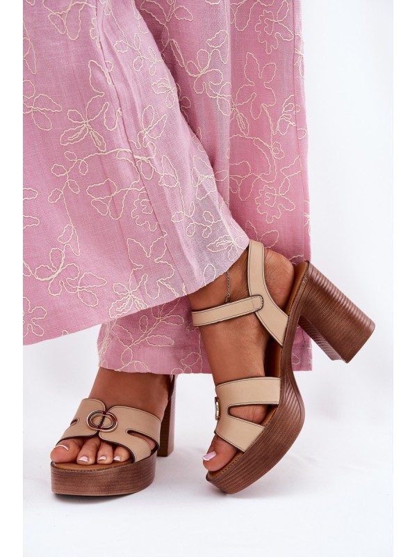 Women's Heeled Sandals Gold Decoration Beige Nusorilis