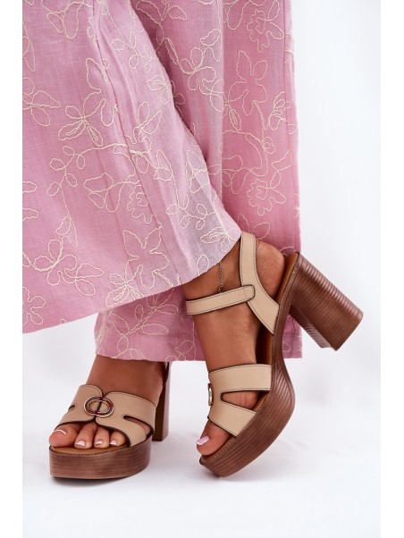 Women's Heeled Sandals Gold Decoration Beige Nusorilis