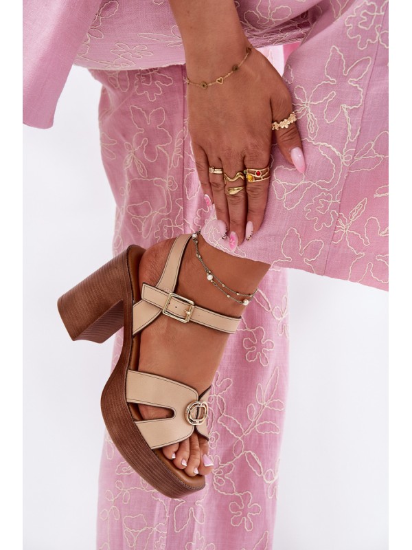 Women's Heeled Sandals Gold Decoration Beige Nusorilis