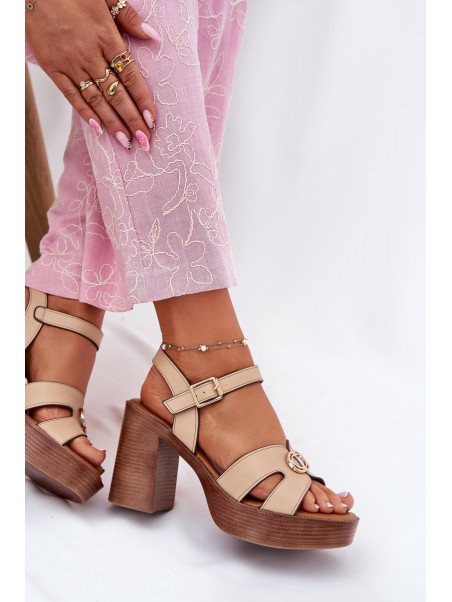 Women's Heeled Sandals Gold Decoration Beige Nusorilis