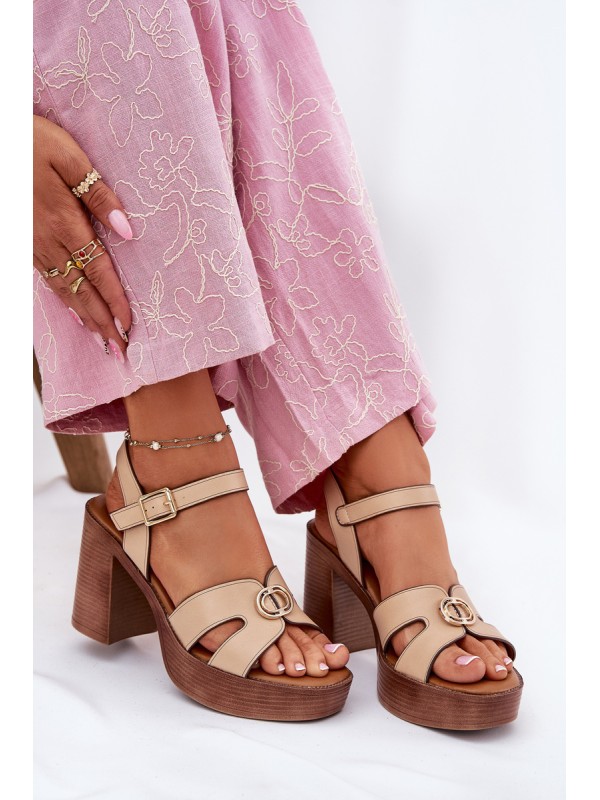 Women's Heeled Sandals Gold Decoration Beige Nusorilis