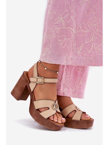 Women's Heeled Sandals Gold Decoration Beige Nusorilis
