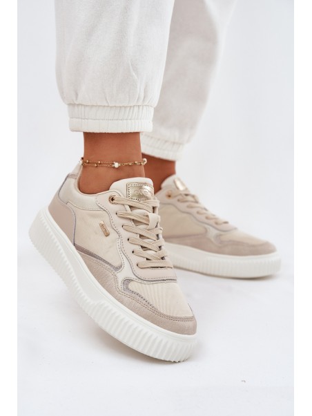 Womens Leather Sneakers On Platform Beige Velarria