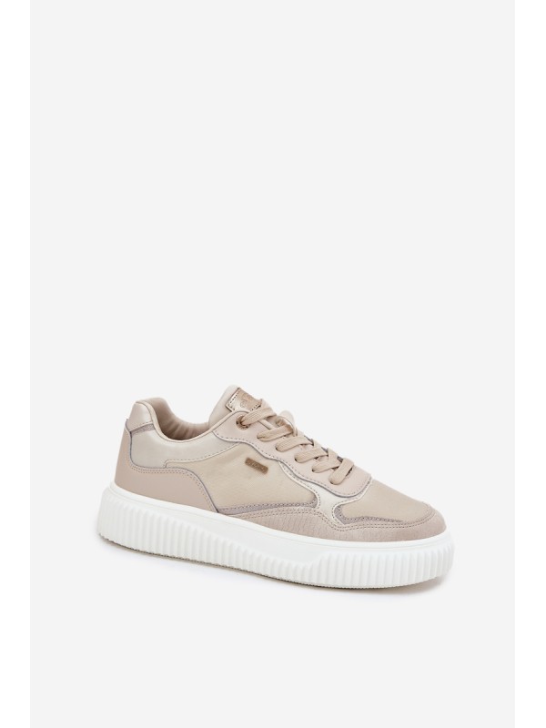 Womens Leather Sneakers On Platform Beige Velarria