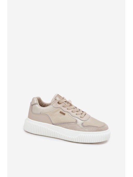 Womens Leather Sneakers On Platform Beige Velarria