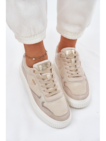 Womens Leather Sneakers On Platform Beige Velarria