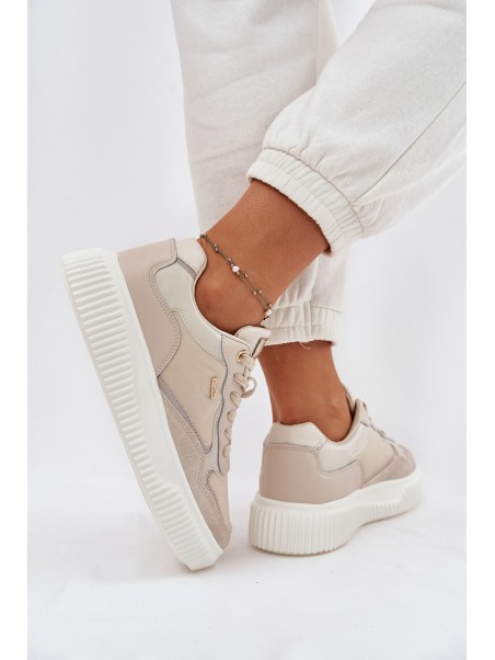 Womens Leather Sneakers On Platform Beige Velarria