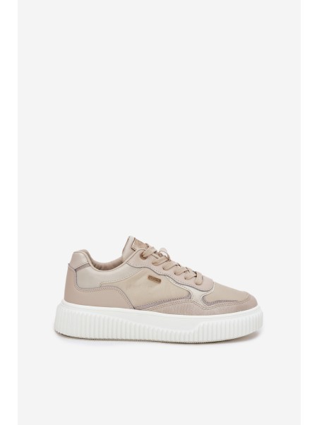 Womens Leather Sneakers On Platform Beige Velarria