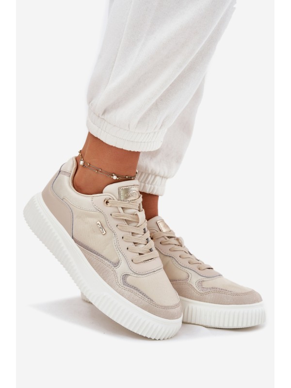 Womens Leather Sneakers On Platform Beige Velarria