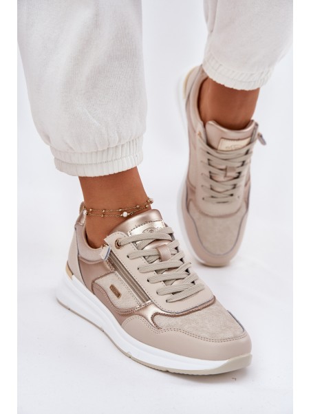 Leather Sports Shoes Sneakers Women With Zipper Beige Lilimia