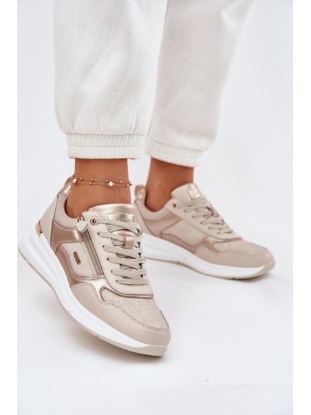 Leather Sports Shoes Sneakers Women With Zipper Beige Lilimia