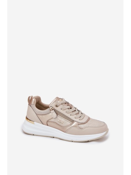 Leather Sports Shoes Sneakers Women With Zipper Beige Lilimia