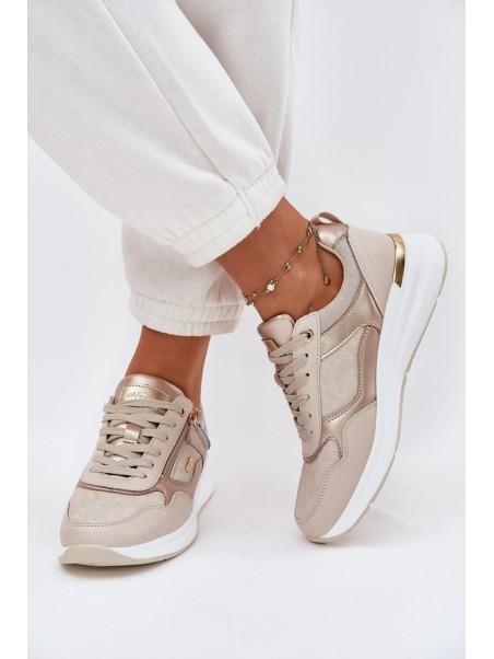 Leather Sports Shoes Sneakers Women With Zipper Beige Lilimia