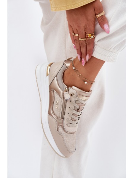 Leather Sports Shoes Sneakers Women With Zipper Beige Lilimia