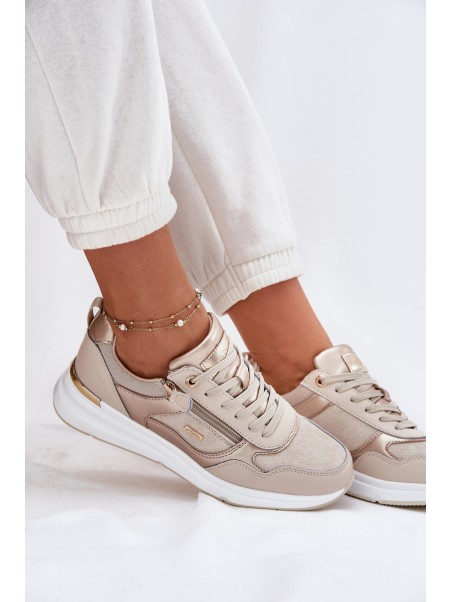 Leather Sports Shoes Sneakers Women With Zipper Beige Lilimia