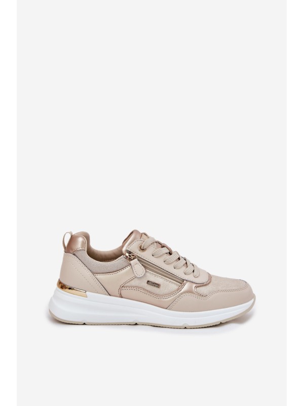 Leather Sports Shoes Sneakers Women With Zipper Beige Lilimia