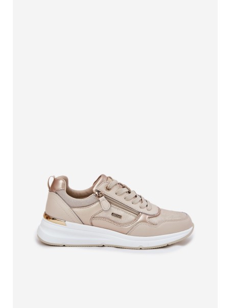 Leather Sports Shoes Sneakers Women With Zipper Beige Lilimia