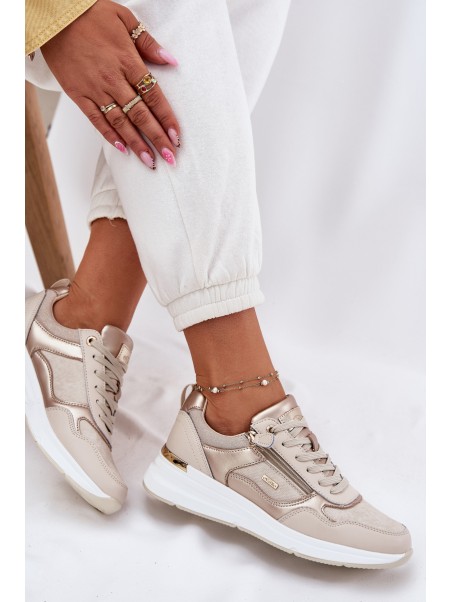 Leather Sports Shoes Sneakers Women With Zipper Beige Lilimia