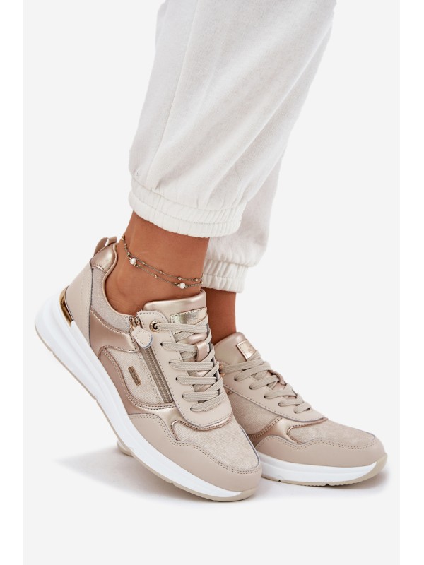 Leather Sports Shoes Sneakers Women With Zipper Beige Lilimia