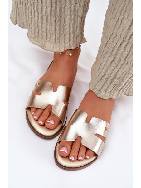 Women's Flat Sandals Made Of Eco Leather Golden Firvania