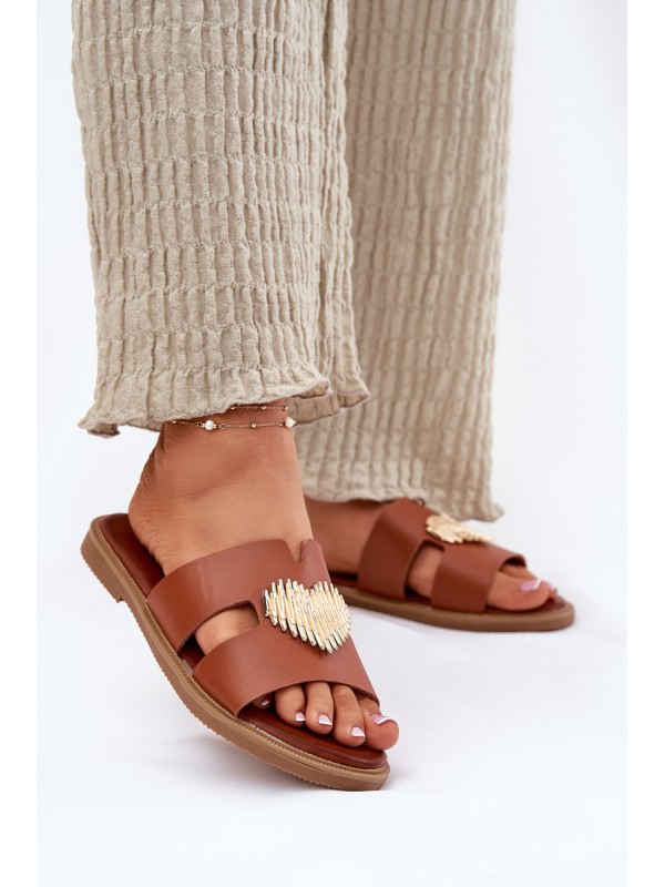 Womens sandals on a flat heel with a gold decoration Karinma