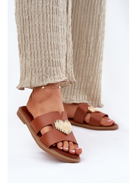 Womens sandals on a flat heel with a gold decoration Karinma