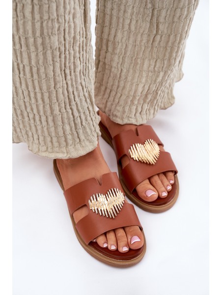 Womens sandals on a flat heel with a gold decoration Karinma