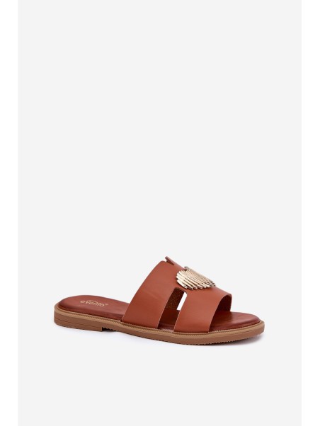 Womens sandals on a flat heel with a gold decoration Karinma