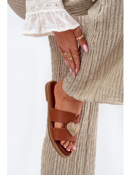 Womens sandals on a flat heel with a gold decoration Karinma