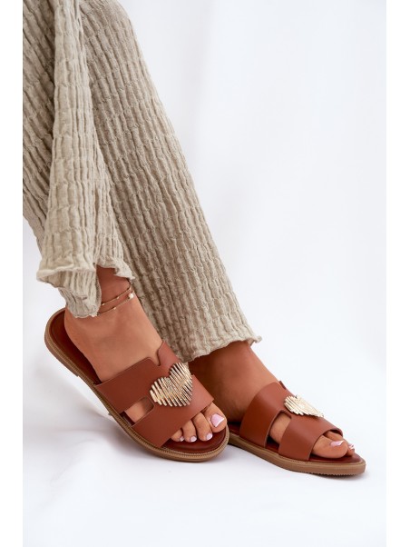 Womens sandals on a flat heel with a gold decoration Karinma