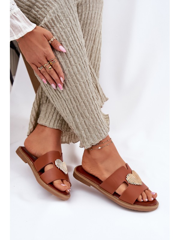 Womens sandals on a flat heel with a gold decoration Karinma