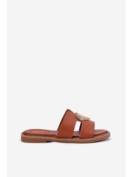 Womens sandals on a flat heel with a gold decoration Karinma