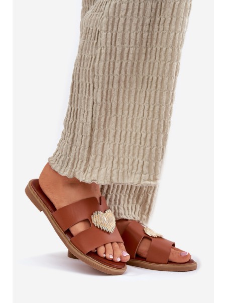 Womens sandals on a flat heel with a gold decoration Karinma