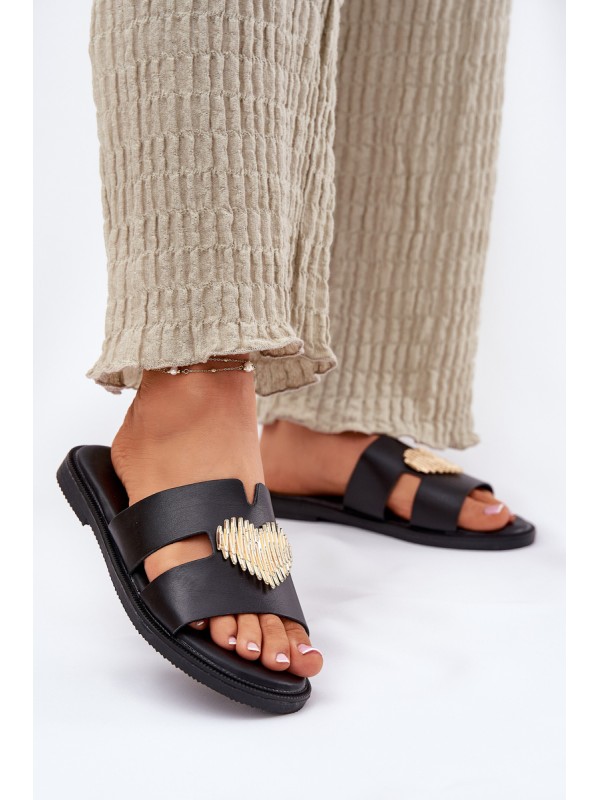 Women's Flat Sandals With Gold Decoration Black Karinma 2