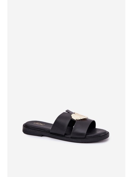 Women's Flat Sandals With Gold Decoration Black Karinma