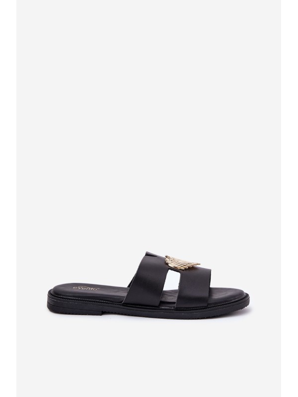 Women's Flat Sandals With Gold Decoration Black Karinma