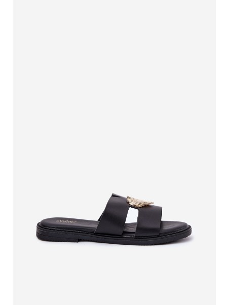 Women's Flat Sandals With Gold Decoration Black Karinma
