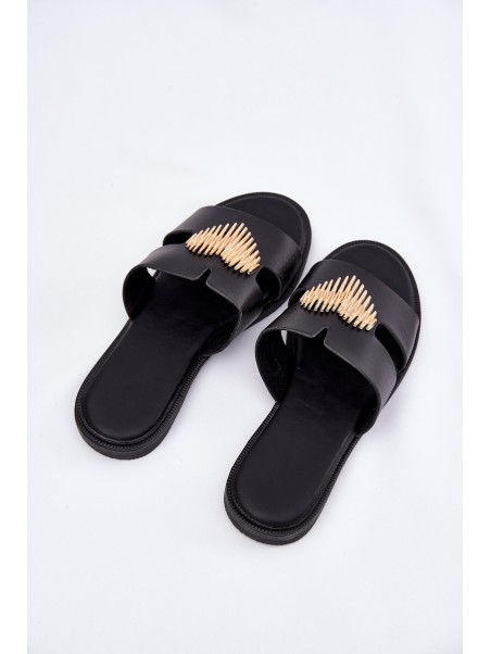 Women's Flat Sandals With Gold Decoration Black Karinma