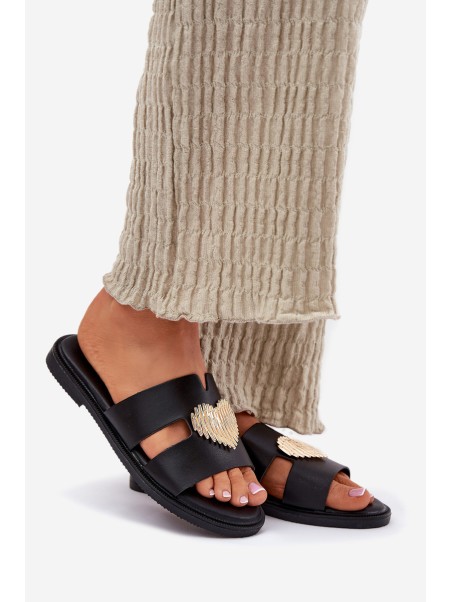 Women's Flat Sandals With Gold Decoration Black Karinma