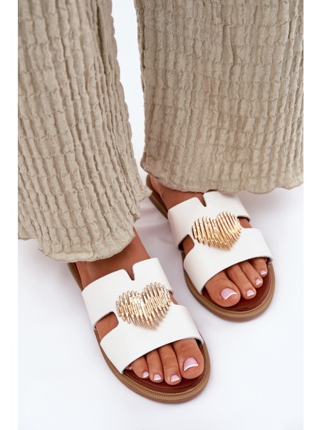 Women's flat sandals with golden decoration white Karinma