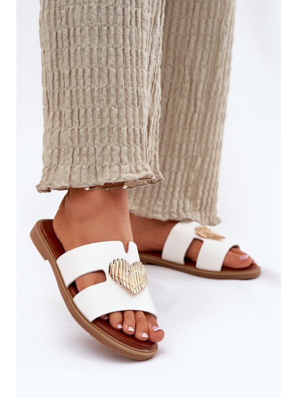 Women's flat sandals with golden decoration white Karinma 2