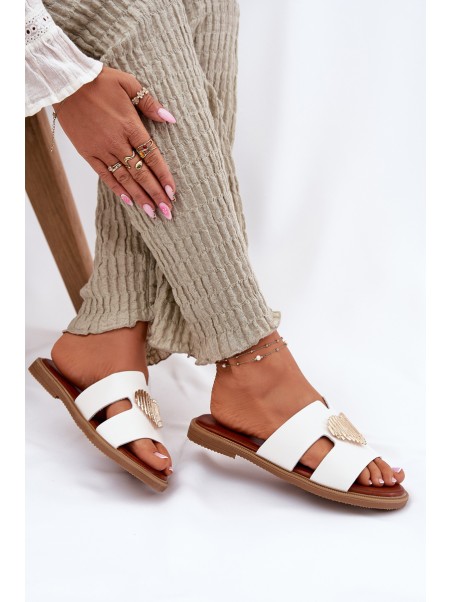 Women's flat sandals with golden decoration white Karinma