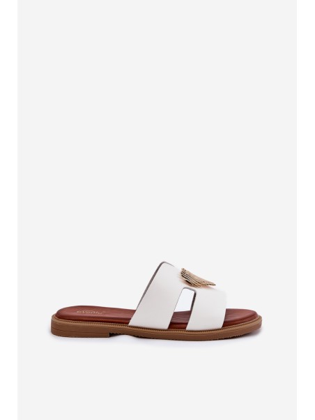 Women's flat sandals with golden decoration white Karinma