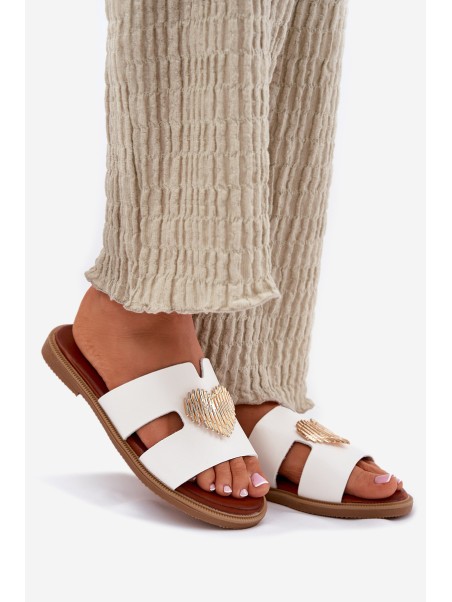 Women's flat sandals with golden decoration white Karinma
